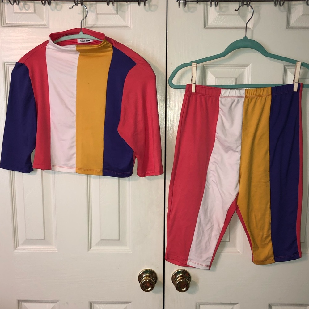 Fashion Nova Matching Mock Neck + Biker Shorts Set, Size: XL, Color: Multi